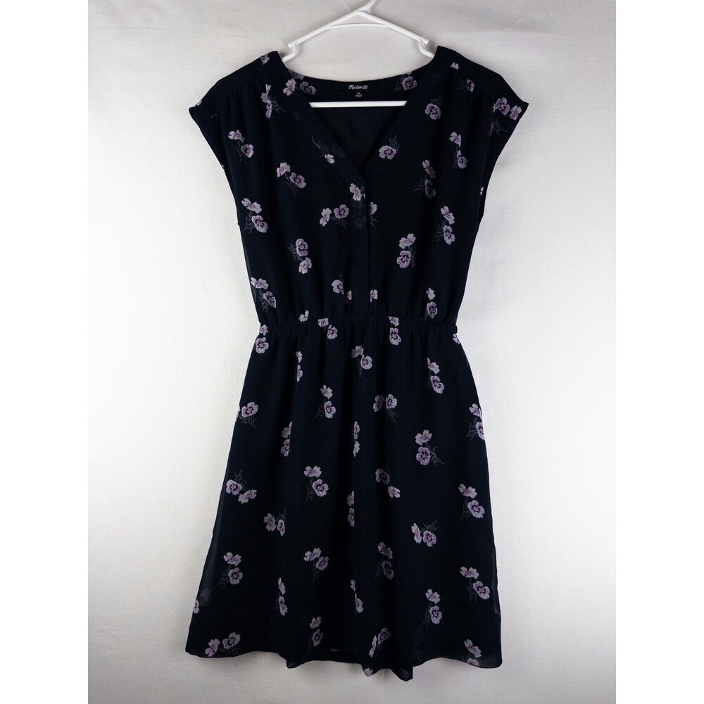Madewell Dress Womens 00 V Neck Floral Midi Ruffle Short Sleeve Shirt Dress
